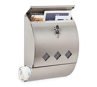 Relaxdays Mailbox Stainless Steel, Letter Box with Newspaper Compartment & Viewing Window, 40x30x12.5 cm, 2 Keys, Silver