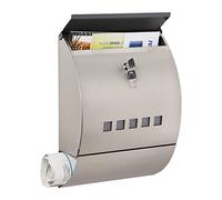 Relaxdays Mailbox Stainless Steel, Letter Box with Newspaper Compartment & Viewing Window, 40x30x12.5 cm, 2 Keys, Silver