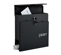 Relaxdays mailbox with modern design, metal, 4 keys, with newspaper holder, HxWxD: approx. 38 x 37 x 12 cm, black, Iron