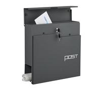 Relaxdays mailbox with modern design, metal, 4 keys, with newspaper tube, HxWxD: approx. 38 x 37 x 12 cm, anthracite