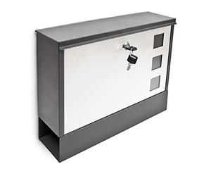 Relaxdays Mailbox with Newspaper Compartment, HWD: 30 x 36 x 10 cm, 2 Keys, Steel, Viewing Window, Modern, Black-White