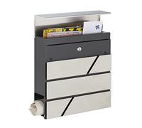 Relaxdays Mailbox with Newspaper Compartment, HWD: 37 x 37 x 11 cm, 2 Keys, Steel, Modern Letterbox with Pattern, Silver, Stainless steel
