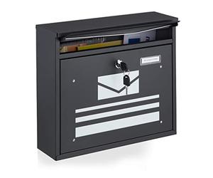 Relaxdays Mailbox with Newspaper Compartment, HxWxD 31 x 36 x 11 cm, 2 Keys, Steel, Modern Elegant Design, Silver/Black