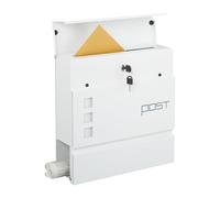 Relaxdays mailbox with newspaper holder, HxWxD: 37 x 37 x 12 cm, metal, 4 keys, postbox with text, white