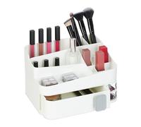 Relaxdays Make-Up Organiser, 18 Compartments, Cosmetic Storage, Plastic, HWD: 15 x 26 x 21 cm, Beauty Utensils, White