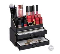 Relaxdays Make Up Organiser, 2-Piece, with Jewellery Box, 3 Drawers, Plastic, HWD 18.5x23.5x15 cm, Colour Options, Velvet, 18.5 x 23.5 x 15 cm