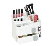 Relaxdays Make-Up Organiser, 21 Compartments, Cosmetic Storage, Plastic, HWD: 21.5 x 26 x 21 cm, Beauty Utensils, White