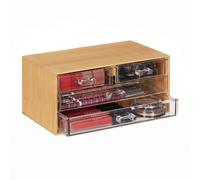 Relaxdays Make-up Organiser, 4 Drawers, Storage B-x, Bamboo & Plastic, Versatile, 11 x 23.5 x 15 cm, Transparent/Natural