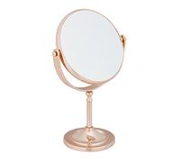 Relaxdays Makeup Mirror, 2x Magnification, Double-Sided, Swivels 360°, Round, Standing, HxWxD: 27.5x18x10.5 cm, Copper