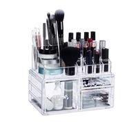Relaxdays Cosmetic Organiser with 3 Drawers, Makeup Kit for Lipstick, Nail Polish, Acrylic Jewellery Stand, Transparent, 18.5 x 23.5 x 14 cm