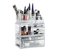 Relaxdays Makeup Organizer wit 21 Compartments, Cosmetic Tower for Lipstick, Nail Polish, Acrylic Makeup Box, Transparent