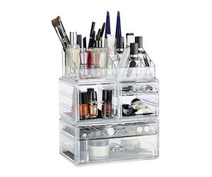 Relaxdays Makeup Organizer wit 21 Compartments, Cosmetic Tower for Lipstick, Nail Polish, Acrylic Makeup Box, Transparent