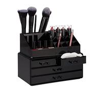 Relaxdays Makeup Organizer with 4 Drawers, Cosmetics Holder for Nail Polish and Lipstick, Acrylic Makeup Kit, Black
