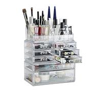 Relaxdays Makeup Organizer with Drawers, Stacking Makeup and Jewellery Box, Acrylic Cosmetic Kit, Transparent