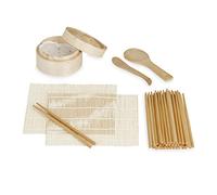 Relaxdays Making, Bamboo, 2 Mats, Steamer, 20x Chopsticks, Spoon, Rice Spatula, Sushi Maker, Natural, Large Set