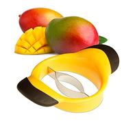Relaxdays Mango Slicer, Split & Core Mangos, Non-Slip Handles, Stainless Steel Blade, Cutter, Black-Yellow