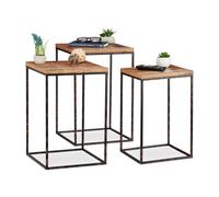 Relaxdays Side Set of 3, Mango Wood & Metal, Mixed Styles, Living Room Nesting Tables in Various Sizes, Brown/Black