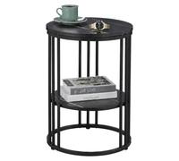 Relaxdays Marble-effect side table, 2 shelves, black | for living room, metal & MDF, coffee table, 56 x 40 cm