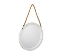 Relaxdays Round Hanging Mirror, Suspension Rope, Plastic Frame, Hallway, Bathroom & Guest WC, ∅: 35 cm, White/Natural