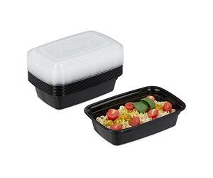 Relaxdays meal prep containers, set of 10, 1 compartment, 1000 ml, suitable for the microwave, prepbox, plastic, black