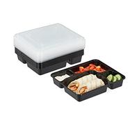 Relaxdays Meal Prep Containers, Set of 10, 4 Compartments, Microwave-Safe, 1000 ml, Reusable, Plastic Lunch Box, Black, 4.5 x 21.5 x 18.5 cm
