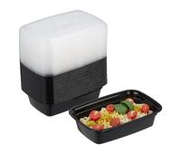 Relaxdays Meal Prep Containers, Set of 24, 1 Compartment, Microwave-Safe, BPA-Free, Reusable, Plastic Lunch Box, Black, 6.5 x 22 x 15 cm