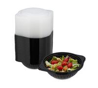 Relaxdays Meal Prep Containers, Set of 24, 1 Compartment, Microwave-Safe, Round, Reusable, Plastic Lunch Box, Black, 6 x 22.5 x 18.5 cm