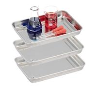 Relaxdays Medical Tray, Set of 3, Stainless Steel, Surgery, Dentist, HxWxD: 2.5 x 21.5 x 15 cm, Dishwasher Safe, Silver
