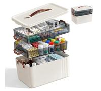 Relaxdays Medicine Box, 3 Compartments, 2 Removable Inserts, Home Medicine Box, Plastic, Handles, H x W x D: 24 x 33 x 22 cm, White