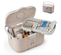 Relaxdays Medicine Box, 4 compartments, pill tray, removable insert, first-aid box, plastic, 17 x 28 x 18 cm, beige