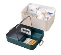 Relaxdays Medicine Box, 5 compartments, removable insert, white/petrol
