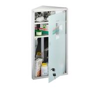 Relaxdays Medicine Cabinet, 3 Shelves, 56 x 30 x 18 cm, Corner First Aid Cupboard, Stainless Steel, Glass Door, Silver