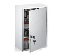 Relaxdays Medicine Cabinet, 3 Shelves, First Aid Storage, Stainless Steel, Frosted Glass, 45x30x18 cm, Lockable, Silver