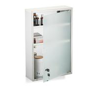Relaxdays Medicine Cabinet, 3 Shelves, First Aid Storage, Stainless Steel, Frosted Glass, 58x38x13 cm, Lockable, Silver