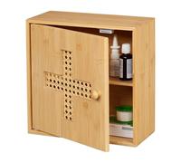 Relaxdays Medicine Cabinet, Bamboo, Freestanding First Aid Cupboard, HWD: 28 x 28 x 16 cm, Medication Storage, Natural
