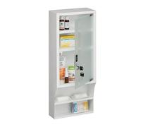 Relaxdays Medicine Cabinet, Glass Door, Lockable, 5 Compartments, 65 x 27 x 12 cm, for Medication, Wall Mounted, White, Steel