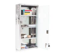 Relaxdays Large Medicine Cabinet, 57 x 27 x 12 cm, Stainless Steel, Lockable, 4 Shelves, With Frosted Glass Door, Silver