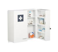 Relaxdays Medicine Cabinet, Lockable, 11 Compartments, Steel, HxWxD: 53 x 53 x 21.5 cm, Double Door, First Aid, White