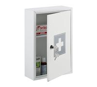 Relaxdays Medicine Cabinet, Lockable, 2 Compartments, HWD: 32 x 21.5 x 8 cm, Wall Mounted, First Aid, Metal, White/Grey, Iron