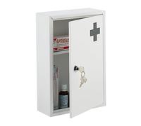 Relaxdays Medicine Cabinet, Lockable, 2 Compartments, HxWxD: 32 x 21.5 x 8 cm, Wall Mounted, First Aid, Metal, White, Iron