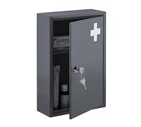 Relaxdays Medicine Cabinet, Lockable, 2 Compartments, HxWxD 32 x 21.5 x 9.5 cm, Wall Mount, First Aid, Metal, Grey/White, Iron