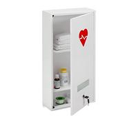 Relaxdays Medicine Cabinet, Lockable, 3 Compartments, Steel, HxWxD: 60 x 30 x 12 cm, Double Door, First Aid, White