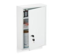 Relaxdays Medicine Cabinet, Lockable First Aid Cupboard, HWD: 45 x 30 x 12 cm, 3 Shelves, Wall-Mounted, Steel, White
