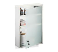 Relaxdays Medicine Cabinet, 3 Shelves, First Aid Storage, Stainless Steel, Frosted Glass, 58x38x13 cm, Lockable, Silver