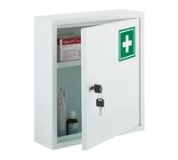 Relaxdays Medicine Cabinet, Lockable, for Medication, HxWxD 36 x 31.5 x 10 cm, Wall Mount, First Aid, Metal, White/Green, Steel