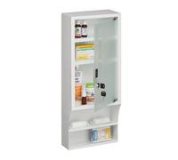 Relaxdays Medicine Cabinet, Glass Door, Lockable, 5 Compartments, 65 x 27 x 12 cm, for Medication, Wall Mounted, White, Steel