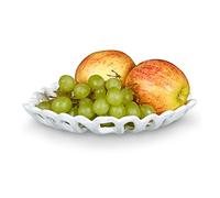 Relaxdays Medium Cast Iron, 3.5 x 16 x 21 cm, Decorative Bowl Leaf-Shape Serving Platter for Fruit and Vegetables, Metal Tray, White, 21 x 16 x 3.5 cm