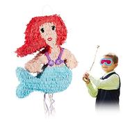 Relaxdays Mermaid Pinata, Hanging Children’s Paper Piñata, Fillable, Pull Pinata, Paper, Colourful
