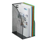 Relaxdays Mesh Magazine File Holder, A4 Metal Document Storage, Office Desk Organiser, Wide, HxWxD: 32x16x24.5 cm, Black, steel, 1 Item