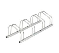 Relaxdays Floor Bike Rack, for 4 Bicycles, Wheel Width up to 50 mm, Metal, Outdoor Parking Stand, Garage, Steel, Silver, 26 x 103 x 33.5 cm